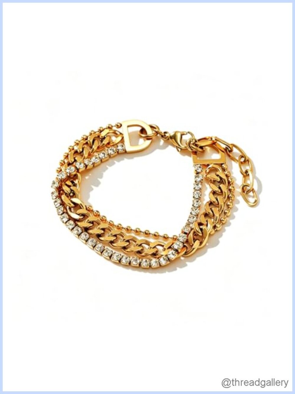 18K Gold Plated Stainless Steel Layered Bracelet Women Stacked CZ Curb Chain